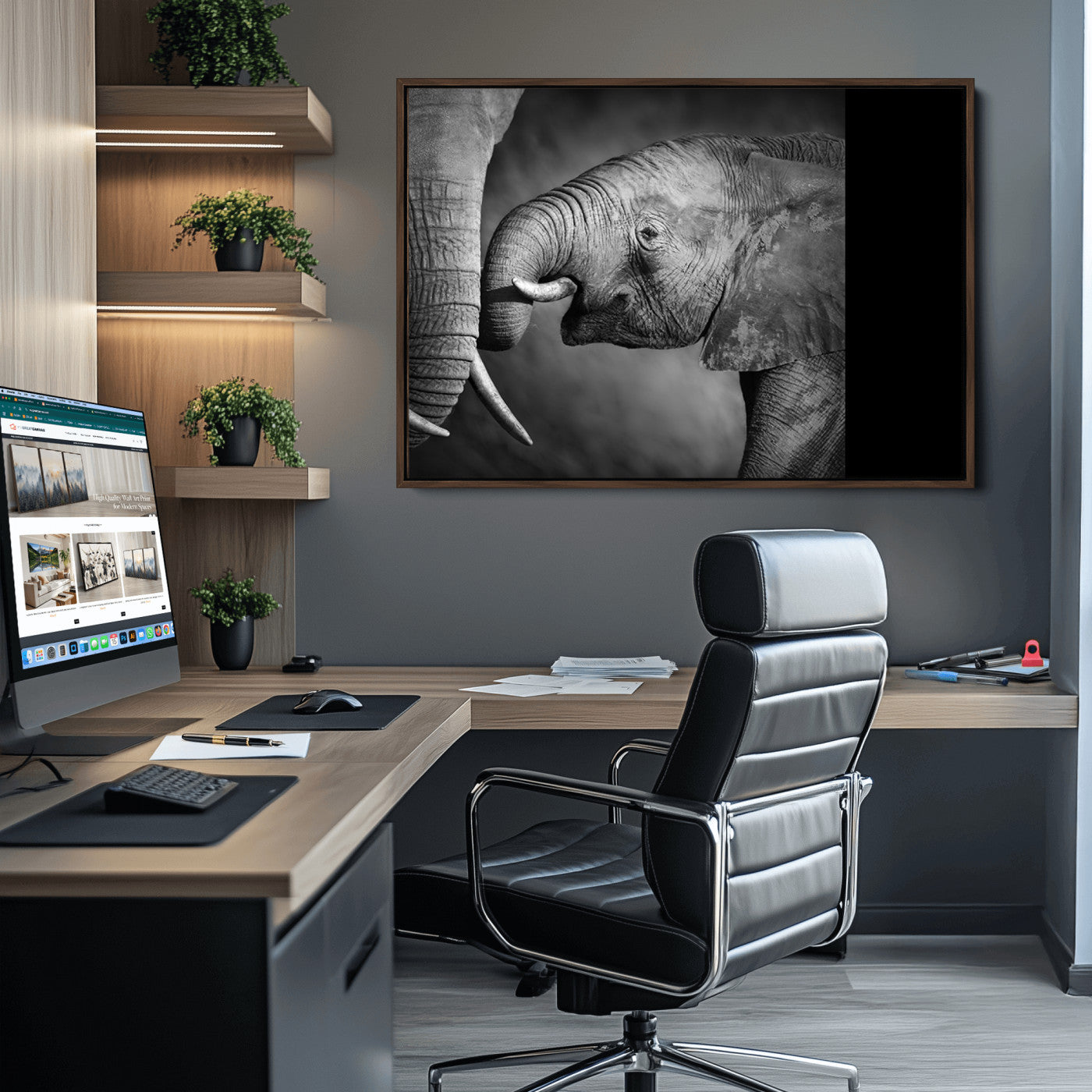 42691-MGV-CV-36X24-Elephant Family Wall Art Canvas, Framed Elephant Family Canvas Print