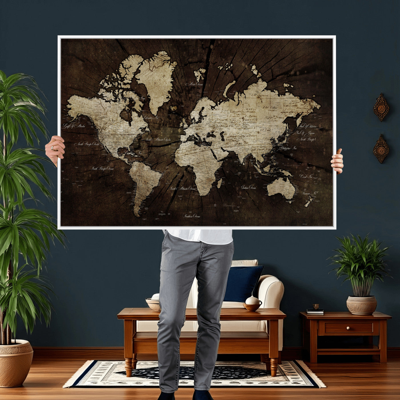40991509-MGV-CV-36X24 - World Map Wall Art Canvas Print, Modern Decorative Framed Map Artwork Prints for Living Room, Office, Bedroom Wall Decor