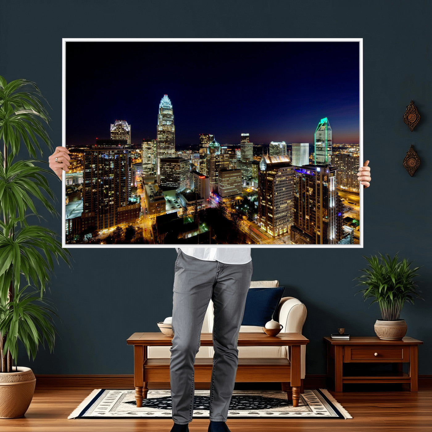 47163738-MGV-CV-36X24 - Atlanta Skyline Wall Art Canvas Print, Atlanta Downtown Night Cityscape Print for Modern Urban Wall Decor
