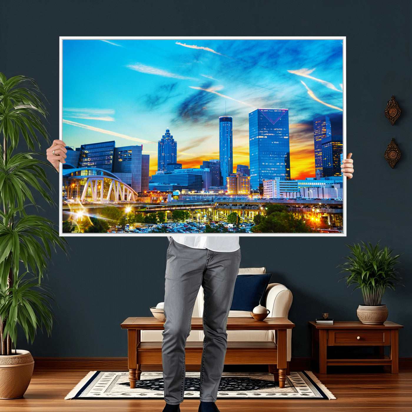 23097797-MGV-CV-36X24 - Atlanta Skyline Wall Art Canvas Print, Atlanta Downtown Night Cityscape Print for Modern Urban Wall Decor