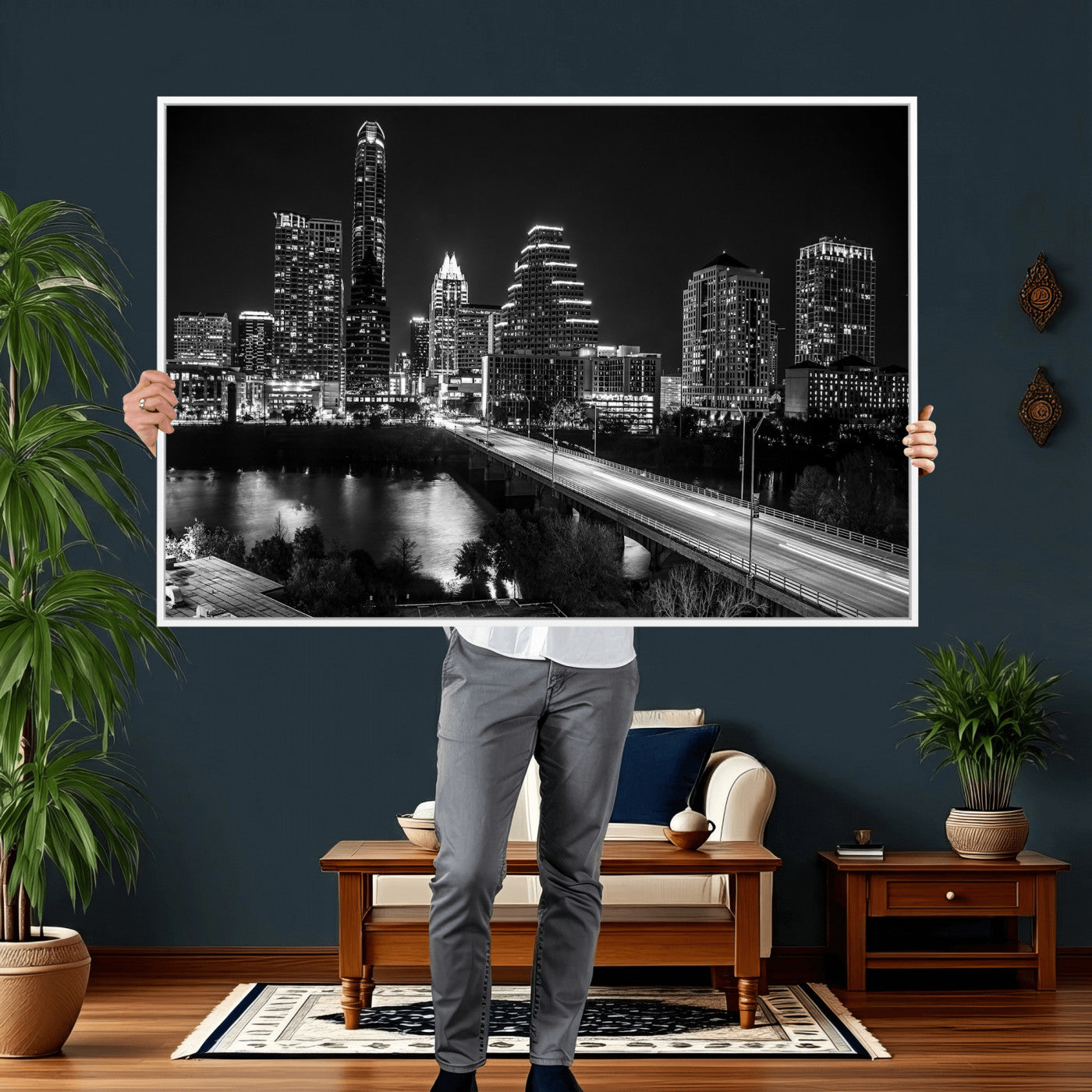 37531750-MGV-CV-36X24 - Austin Skyline Wall Art Canvas Print, Austin Downtown Night Cityscape Print for Modern Urban Wall Decor