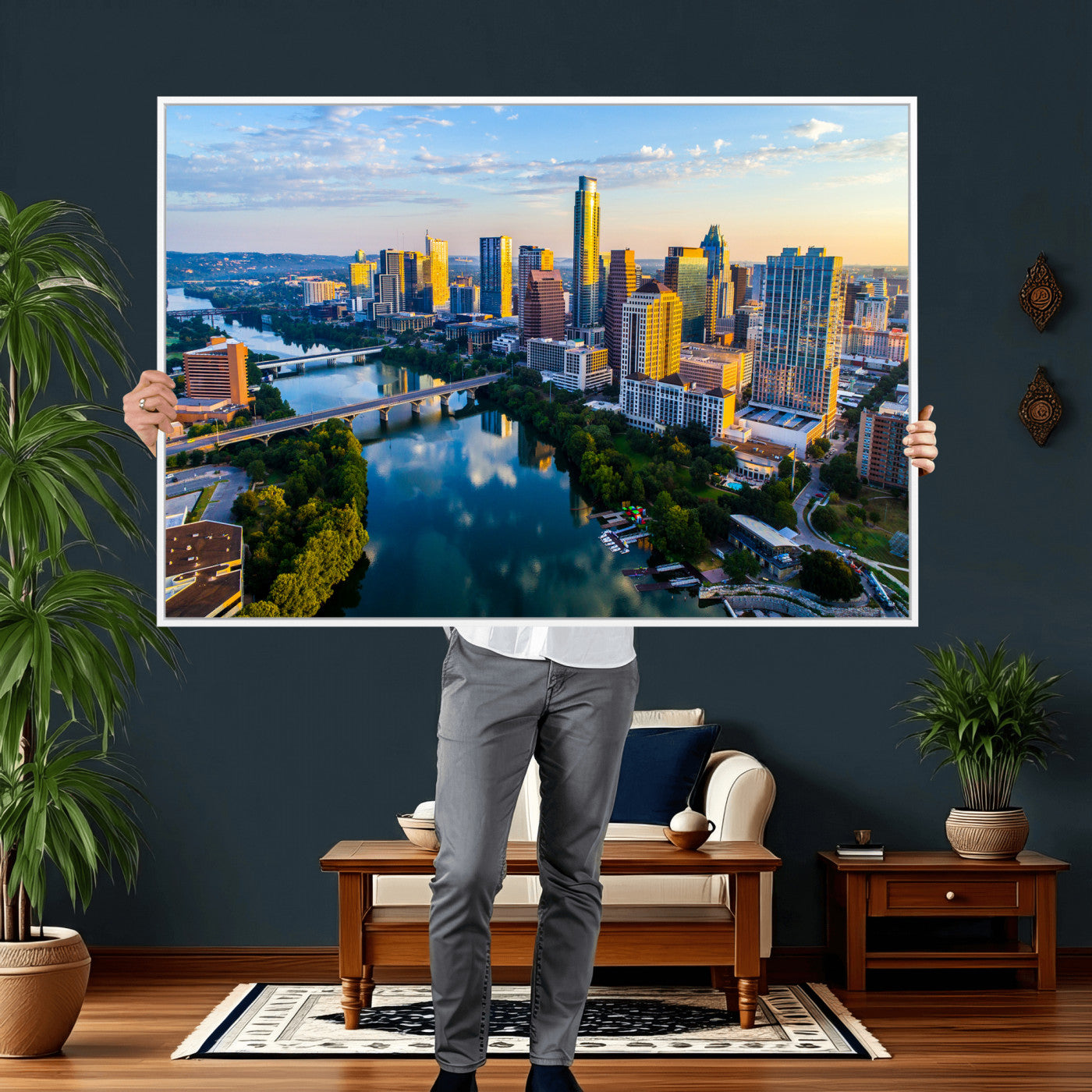33675326-MGV-CV-36X24 - Austin Skyline Wall Art Canvas Print, Austin Downtown Night Cityscape Print for Modern Urban Wall Decor