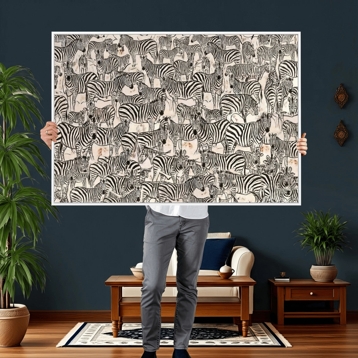 76453377-MGV-CV-36X24 - Farmhouse Animals Wall Art Canvas Print - Abstract Farm Animal Drawing Mid-Century Wall Art for Cabin Decor