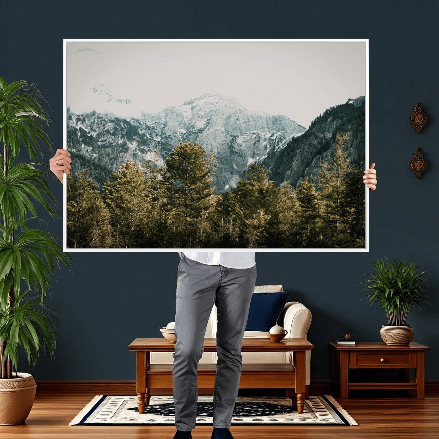 48479662-MGV-CV-36X24 - Mountain Forest Wall Art Canvas Print, Alpine Landscape Nature Photography, Moody Wilderness Wall Decor