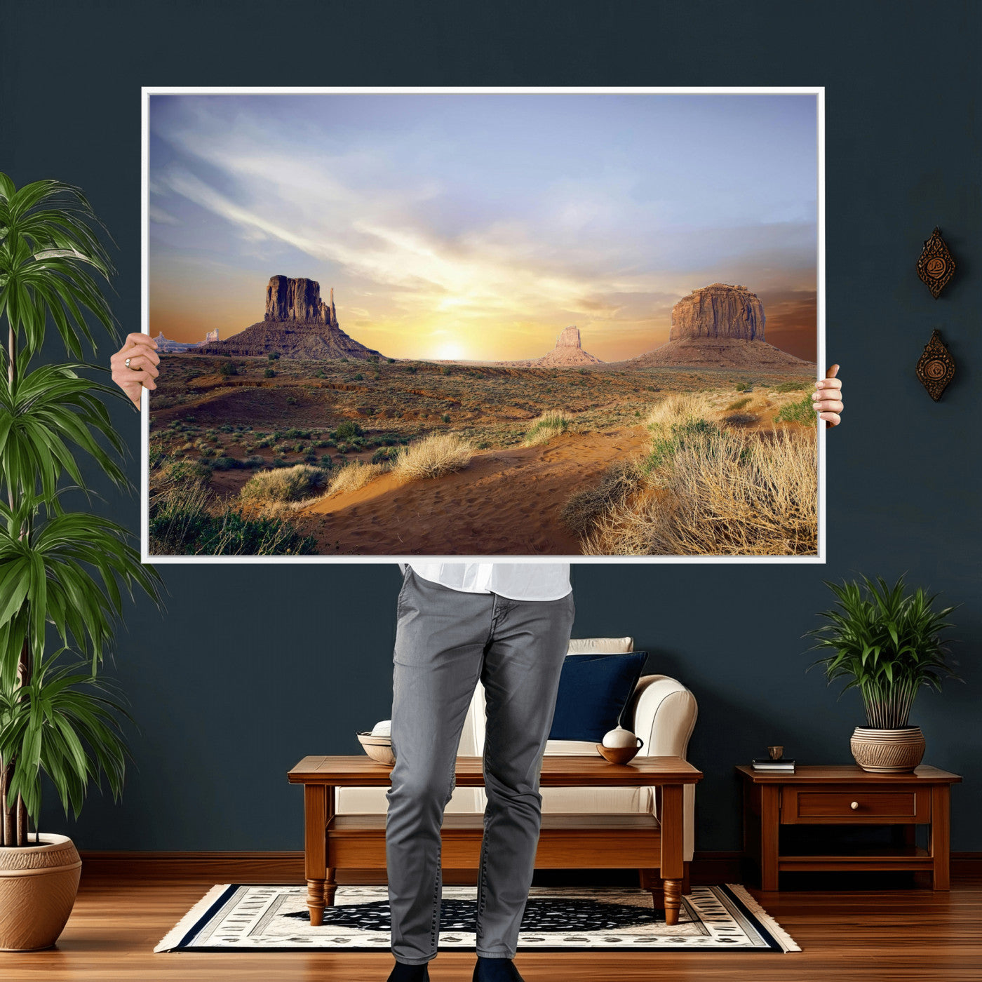 14901845-MGV-CV-36X24 - Monument Valley Desert Landscape Wall Art Canvas Print, Southwest Desert Rock Formation Canvas Print, Western Red Rock Panorama Art Printing