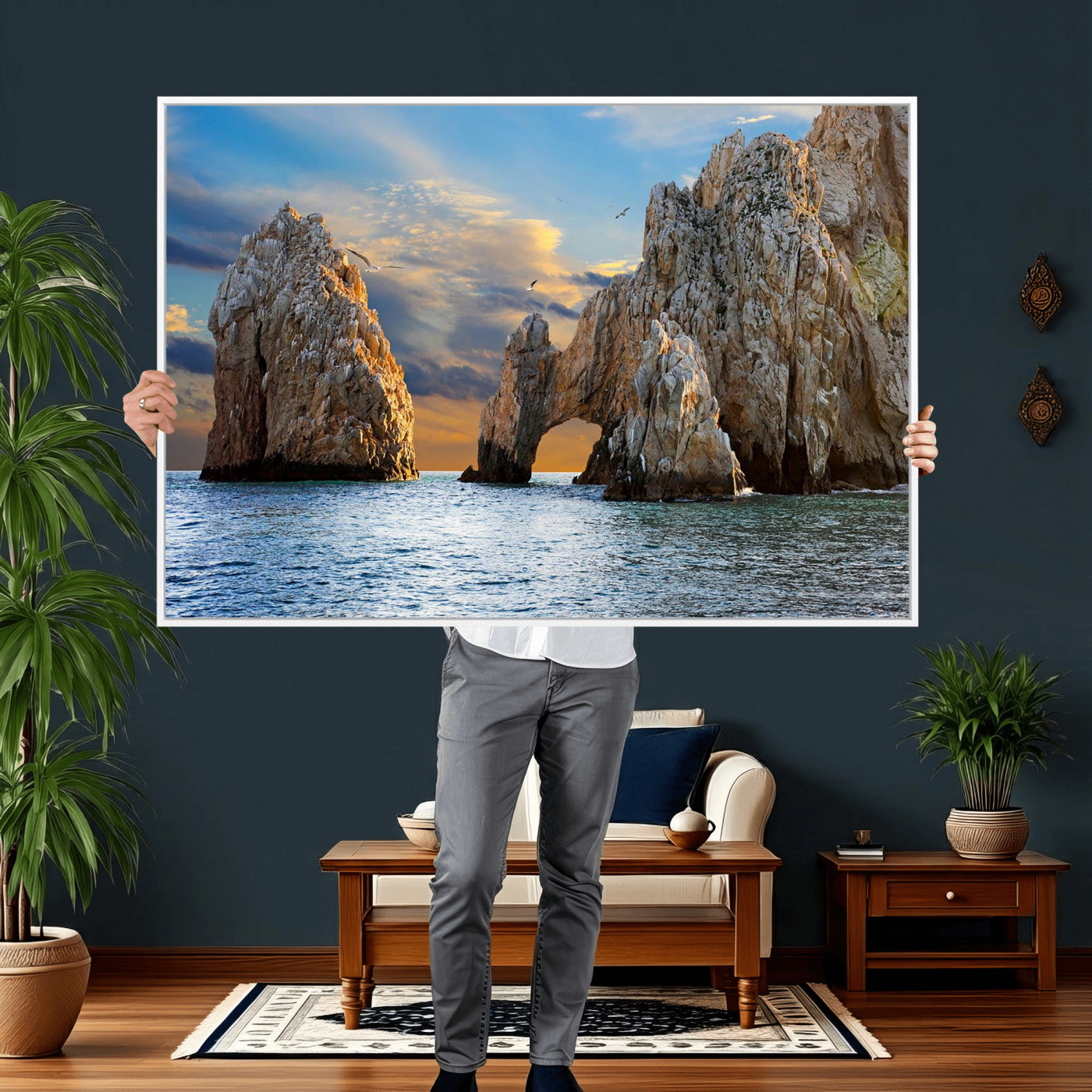 63505689-MGV-CV-36X24 - El Arco Cabo San Lucas Ocean Arch Wall Art Canvas Print, Baja California Rock Arch Seascape Canvas Print, Mexico Coastal Landmark Scenic Art Printing