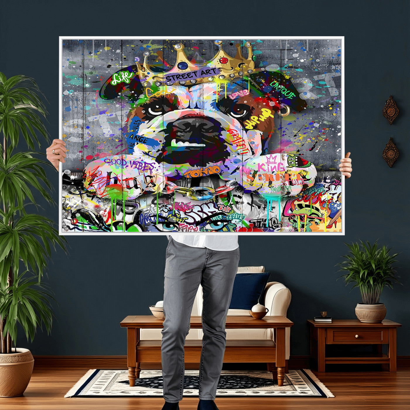 45209731-MGV-CV-36X24 - Dog Wall Decor for Teen Bedroom Decor - Graffiti Animal Canvas Wall Art for Teen Room Decor - Abstract Wall Painting Ready to Hang