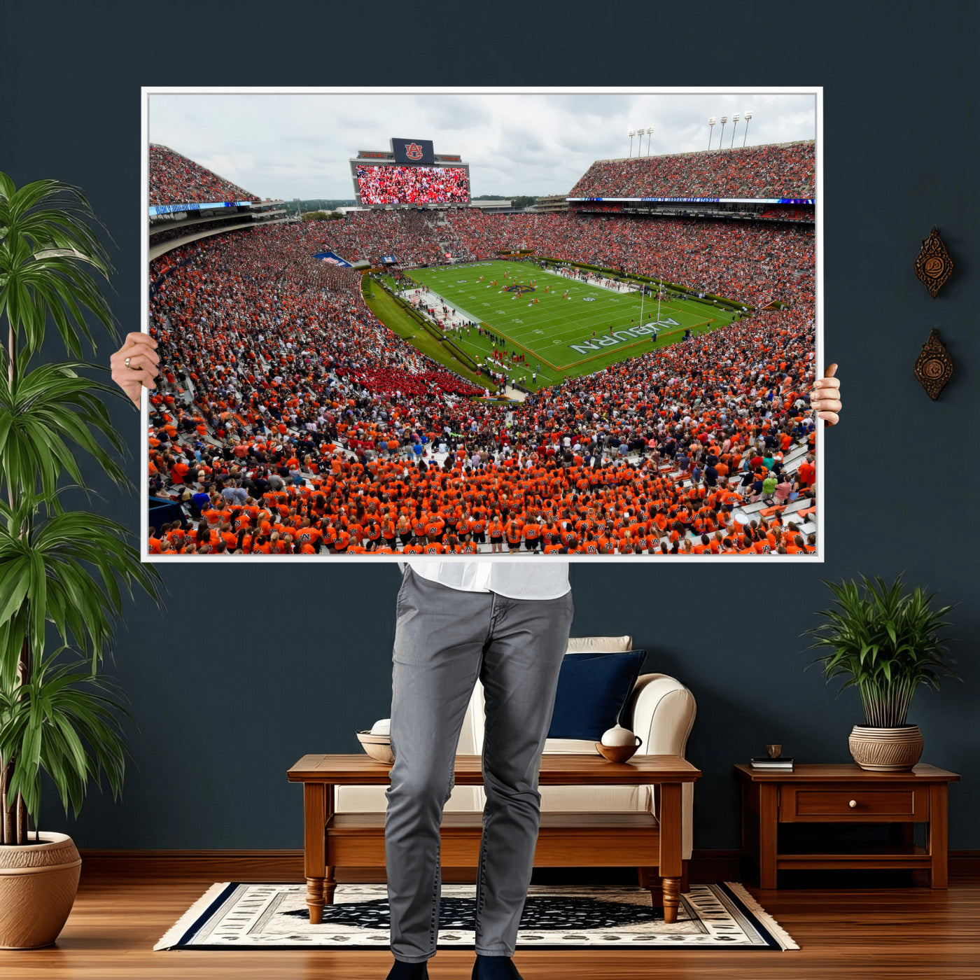 82562490-MGV-CV-36X24 - Auburn Stadium Sunset Wall Art Canvas Print, Jordan Hare Stadium Game Day Crowd, Auburn Tigers Football Artwork