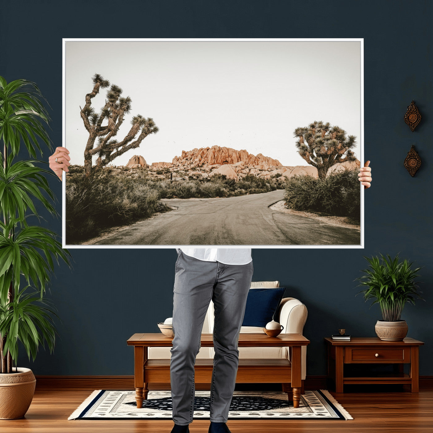 97248544-MGV-CV-36X24 - Joshua Tree Desert Wall Art Canvas Print, Minimal Southwestern Landscape Nature Wall Decor for Modern and Boho Interiors