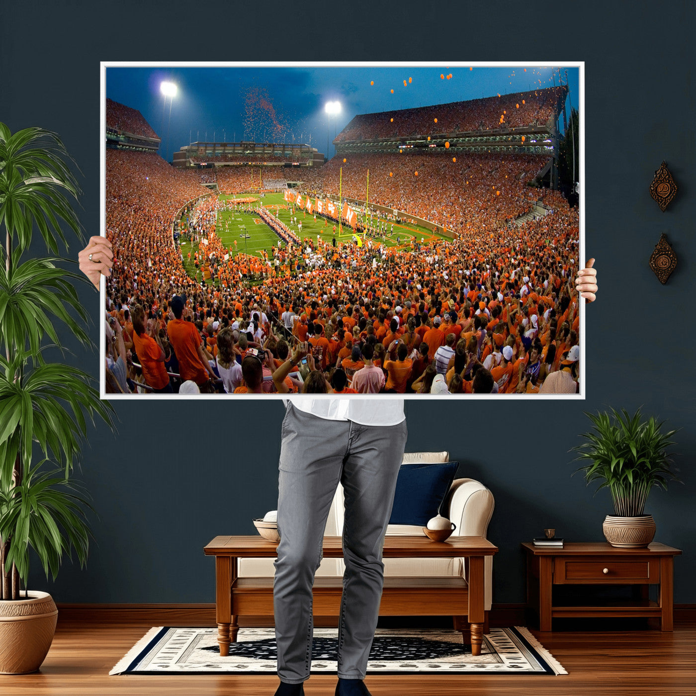42850097-MGV-CV-36X24 - Clemson Tigers Memorial Stadium Wall Art Canvas Print, Death Valley Football Stadium Artwork, Packed Game Night Crowd Scene