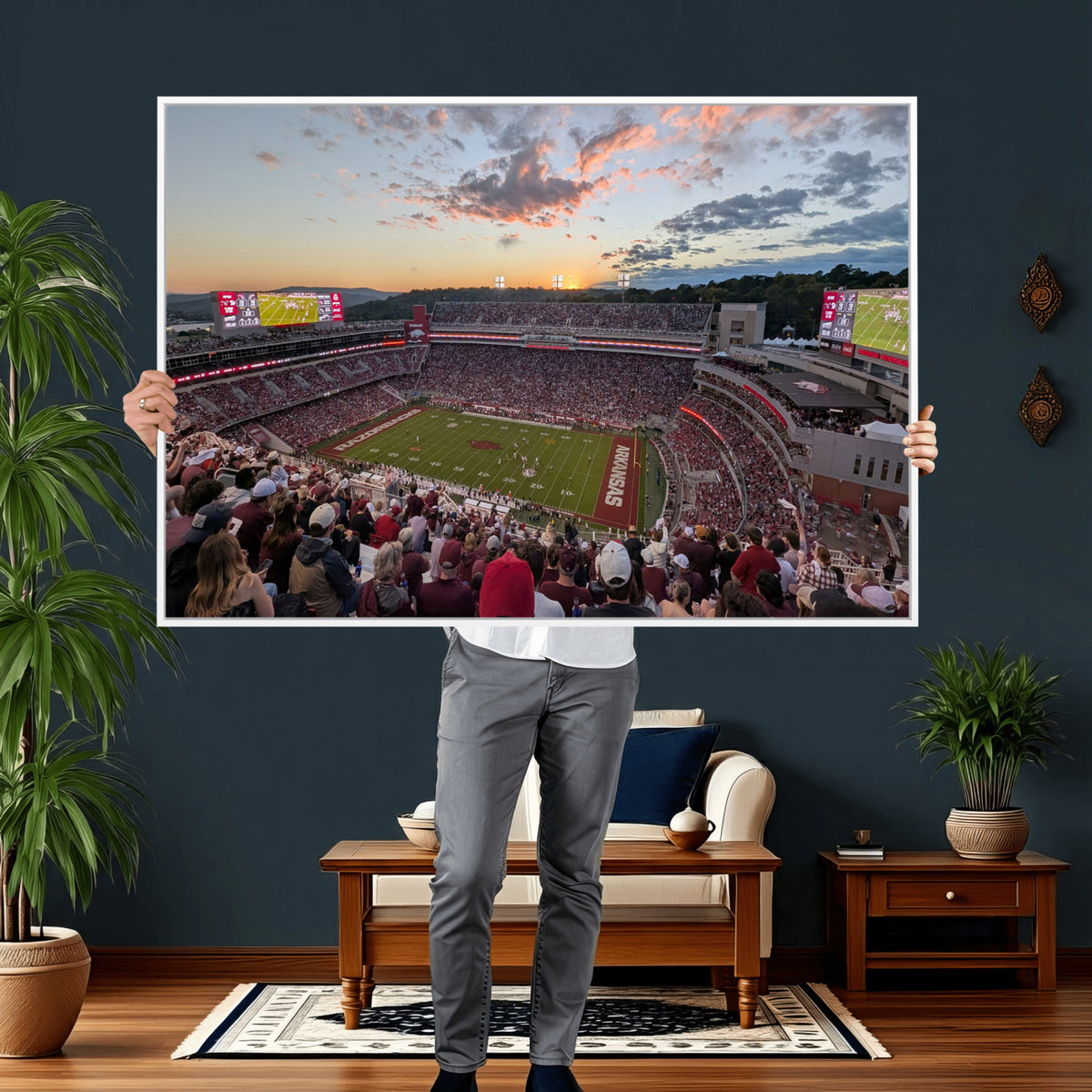 71837429-MGV-CV-36X24 - Donald W. Reynolds Razorback Stadium Wall Art Canvas Print – Arkansas Razorbacks Football Artwork for Home, Office, and Sports Room Decor