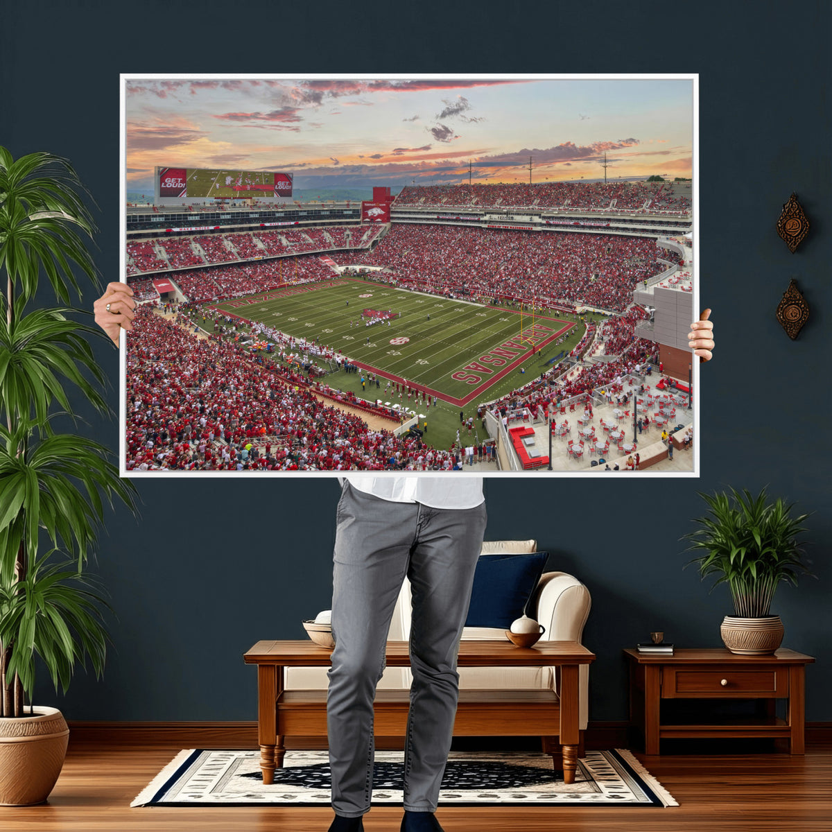 82233065-MGV-CV-36X24 - Donald W. Reynolds Razorback Stadium Wall Art Canvas Print – Arkansas Razorbacks Football Artwork for Home, Office, and Sports Room Decor
