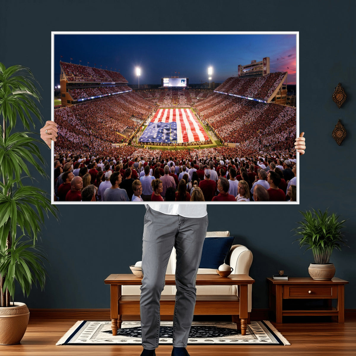 59917418-MGV-CV-36X24 - Oklahoma Memorial Stadium Wall Art Canvas Print | Oklahoma Sooners Football Artwork for Home, Office, and Sports Room Decor