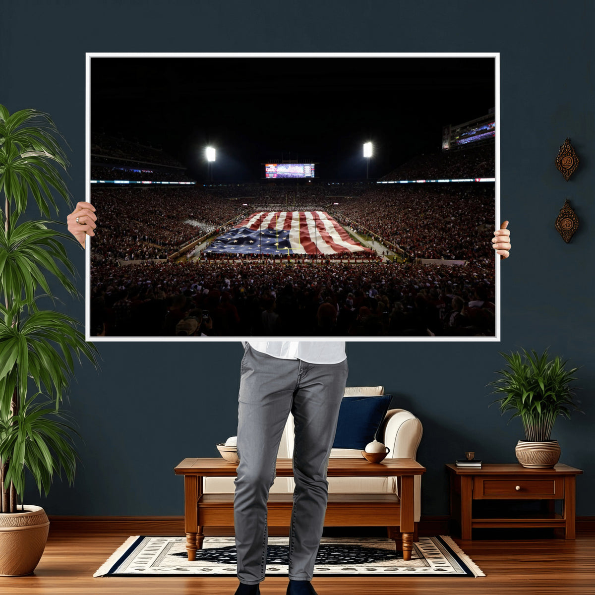 98418189-MGV-CV-36X24 - Oklahoma Memorial Stadium Wall Art Canvas Print – Oklahoma Sooners Football Artwork for Home, Office, and Sports Room Decor