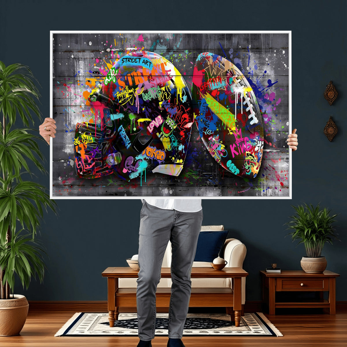 80540773-MGV-CV-36X24 - Graffiti American Football Helmet Street Art Wall Art Canvas Print