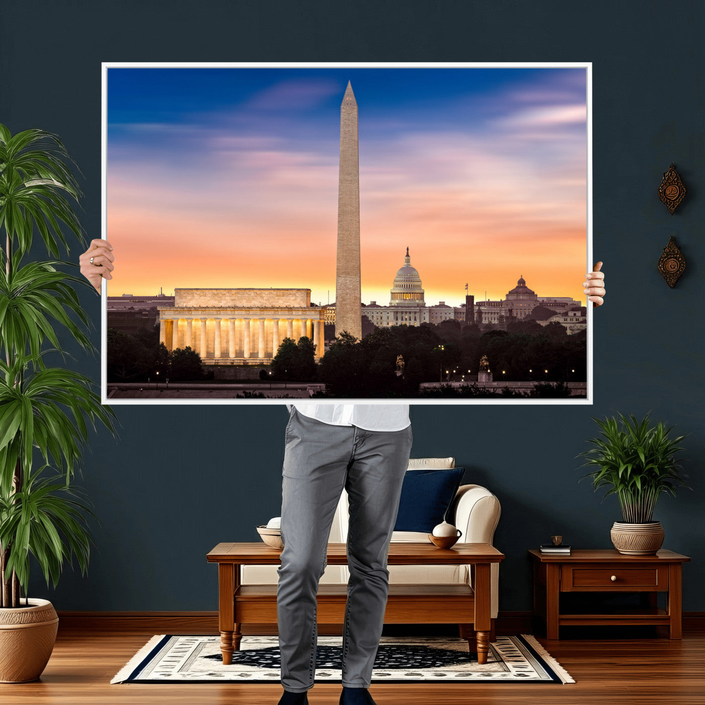 72704063-MGV-CV-36X24 - Washington DC Skyline Wall Art Canvas Print – Lincoln Memorial, Washington Monument & Capitol Artwork Print
