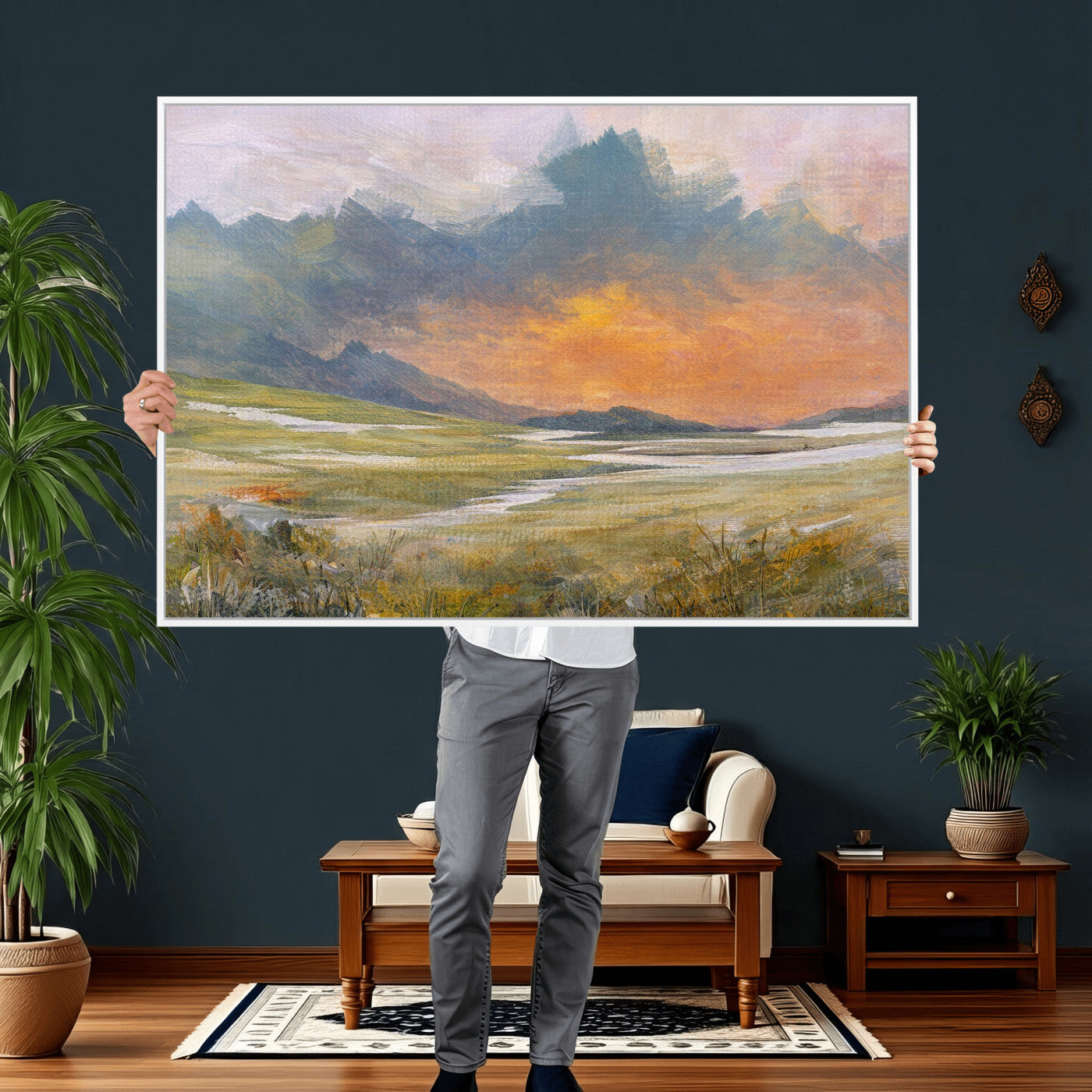 39892091-MGV-CV-36X24 - Mountain Sunset Wall Art Canvas Print Vintage Landscape Panorama Rustic Nature Decor