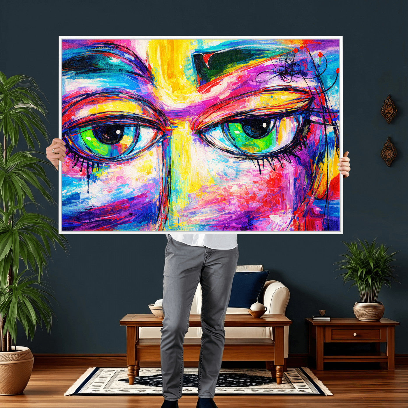 99390655-MGV-CV-36X24 - Colorful Abstract Face Wall Art Canvas Print – Modern Pop Art Portrait Artwork for Contemporary Living Room Decor