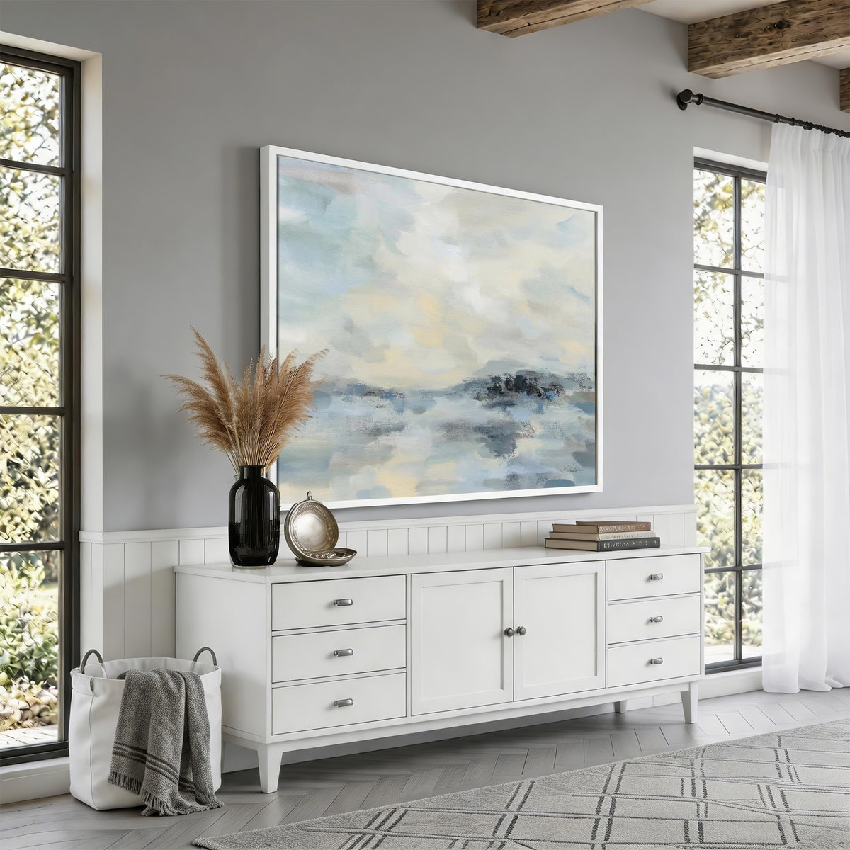 Abstract Coastal Landscape Wall Art Canvas Print | Soft Blue Gray Minimalist Art