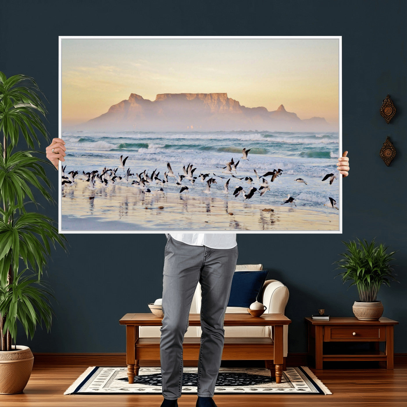 78989362-MGV-CV-36X24 - Seagulls Over Ocean Wall Art Canvas Print – Coastal Beach Landscape Artwork for Living Room Decor