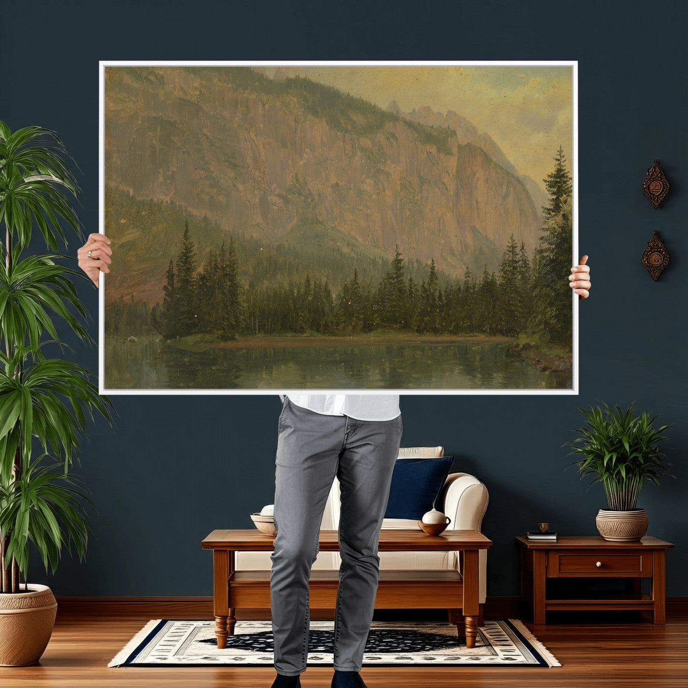 76844524-MGV-CV-36X24 - Frederic Edwin Church Hintersee Canvas Print, Hudson River School Mountain Lake Painting 1868, American Romantic Landscape, Vintage Nature Wall Art