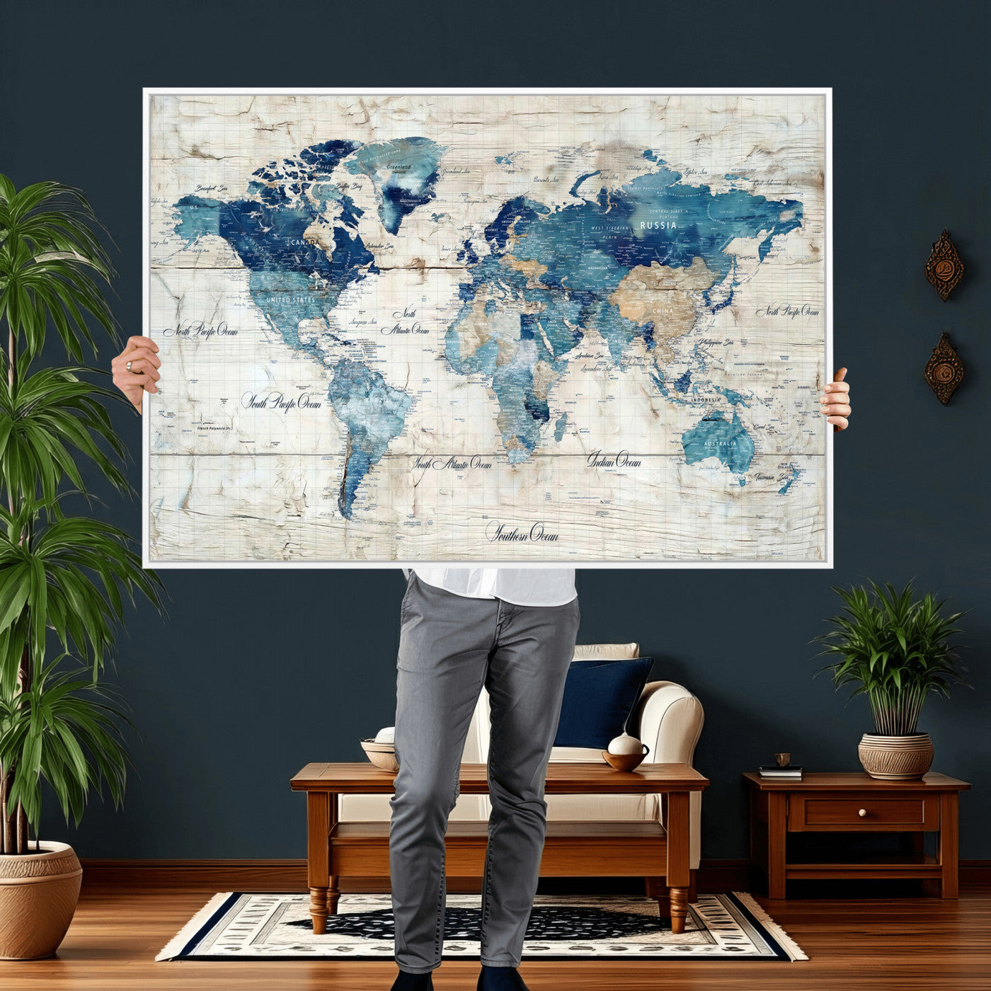 86799232-MGV-CV-36X24 - Watercolor World Map Canvas Wall Art Print – Abstract Colorful Travel Wall Decor