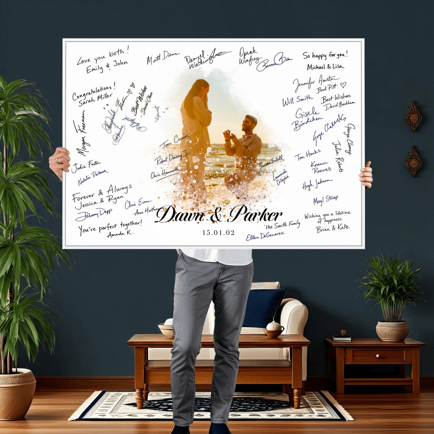 75692697-MGV-CV-36X24 - Wedding Guest Book Alternative Wall Art Canvas Print, Personalized Wedding Signature Poster, Custom Couple Photo Guestbook Canvas, Bridal Shower Reception Decor