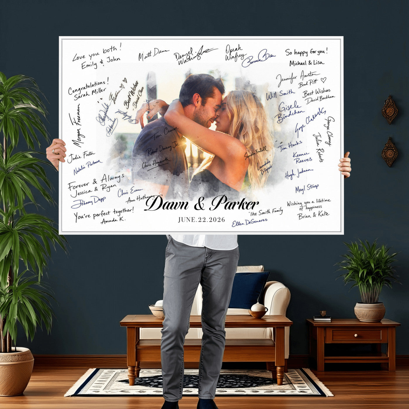 14788122-MGV-CV-36X24 - Wedding Guest Book Alternative Wall Art Canvas Print, Personalized Wedding Signature Poster, Custom Couple Photo Guestbook Canvas, Bridal Shower Reception Decor