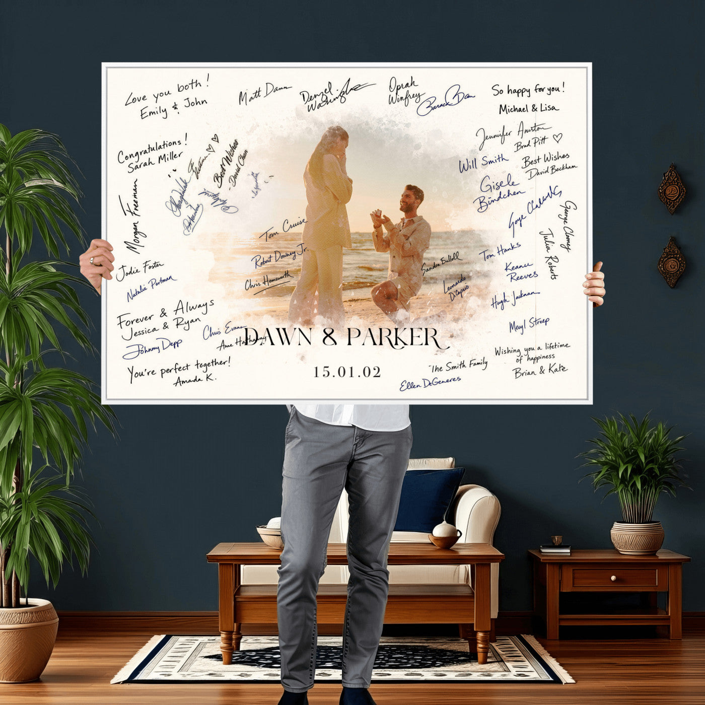 15696596-MGV-CV-36X24 - Wedding Guest Book Alternative Wall Art Canvas Print, Personalized Wedding Signature Poster, Custom Couple Photo Guestbook Canvas, Bridal Shower Reception Decor