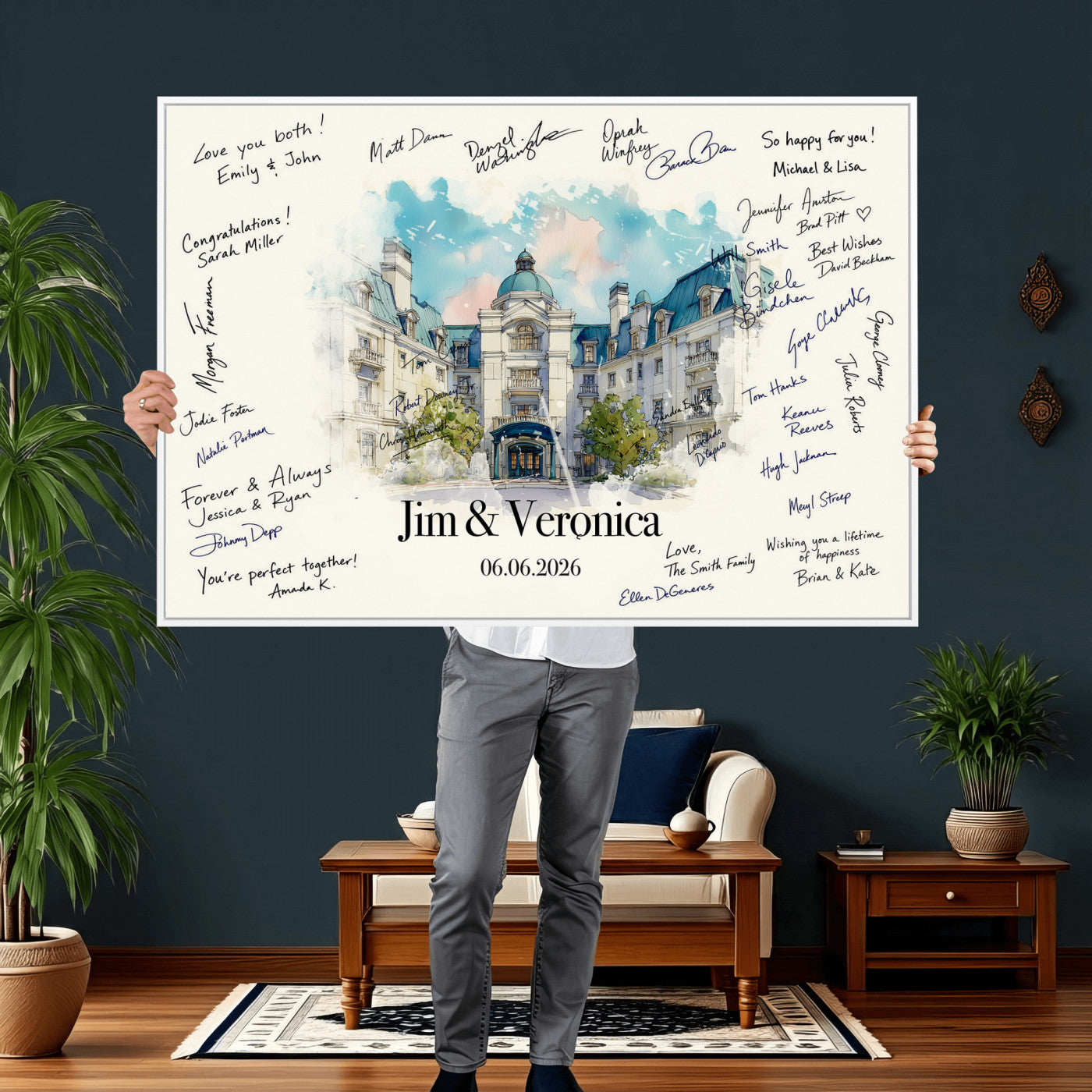 92760374-MGV-CV-36X24 - Wedding Guest Book Alternative Wall Art Canvas Print, Personalized Wedding Signature Poster, Custom Couple Photo Guestbook Canvas