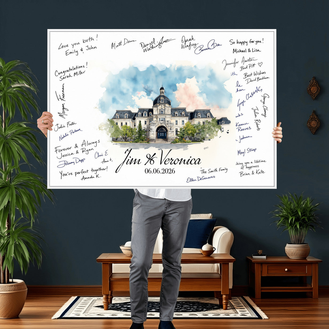38232057-MGV-CV-36X24 - Wedding Guest Book Alternative Wall Art Canvas Print, Personalized Wedding Signature Poster, Custom Couple Photo Guestbook Canvas