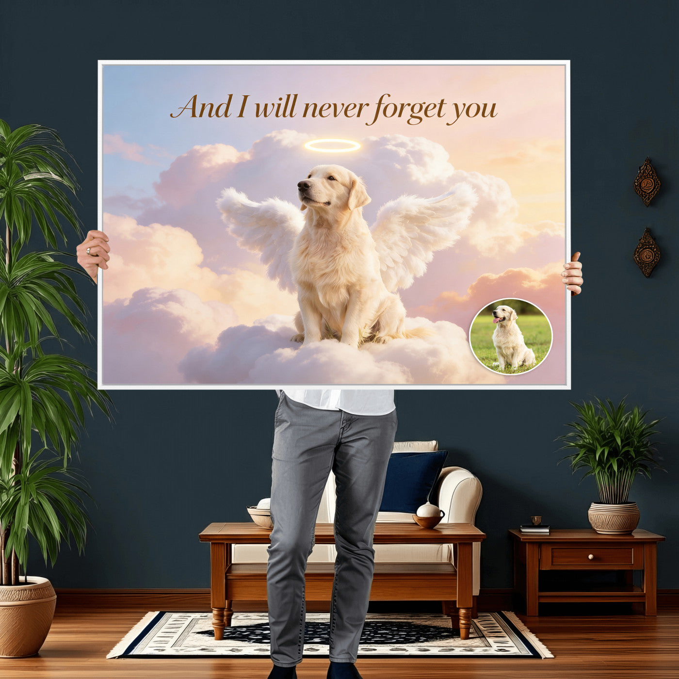 70743146-MGV-CV-36X24 - Pet Memorial Wall Art Canvas Print, Custom Dog Memorial Portrait, Personalized Angel Pet Loss Gift, Angel Wings Puppy Print