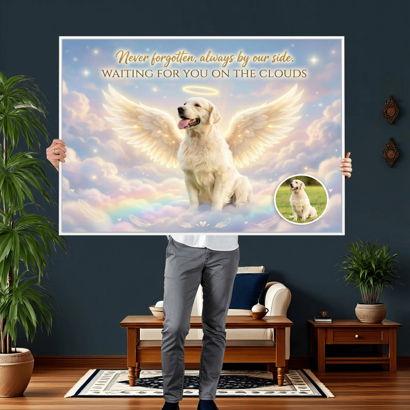 89664149-MGV-CV-36X24 - Pet Memorial Wall Art Canvas Print, Custom Dog Memorial Portrait, Personalized Angel Pet Loss Gift, Angel Wings Puppy Print