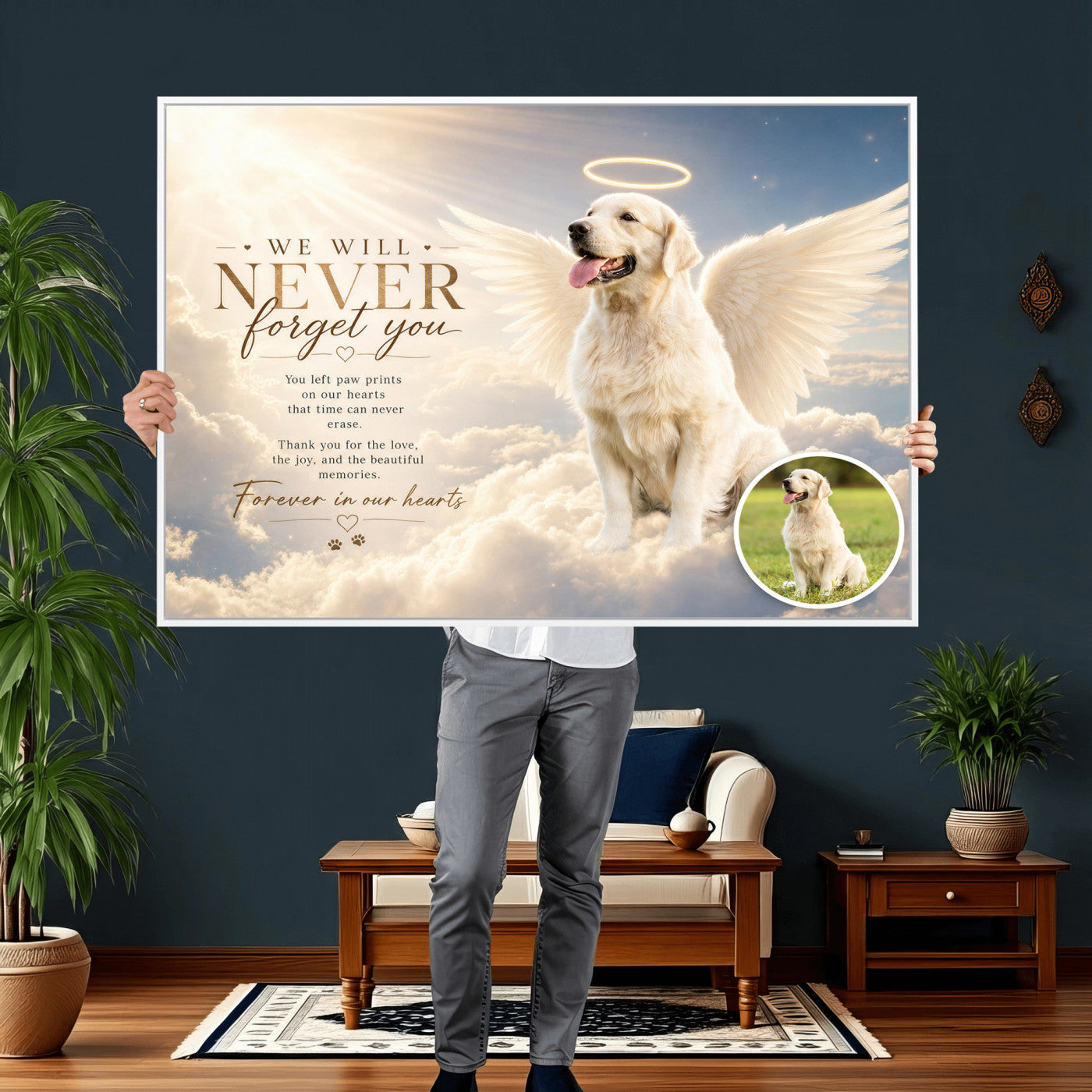 60312671-MGV-CV-36X24 - Pet Memorial Wall Art Canvas Print, Custom Dog Memorial Portrait, Personalized Angel Pet Loss Gift, Angel Wings Puppy Print