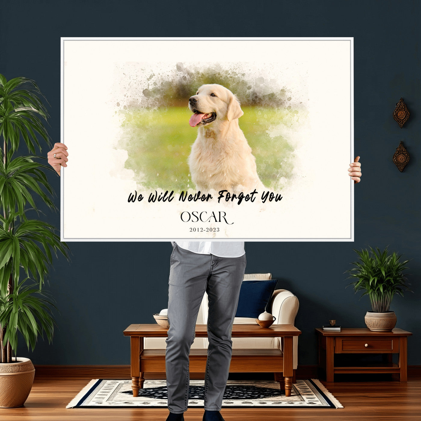 78367466-MGV-CV-36X24 - Pet Memorial Wall Art Canvas Print, Custom Dog Memorial Portrait, Personalized Angel Pet Loss Gift, Angel Wings Puppy Print