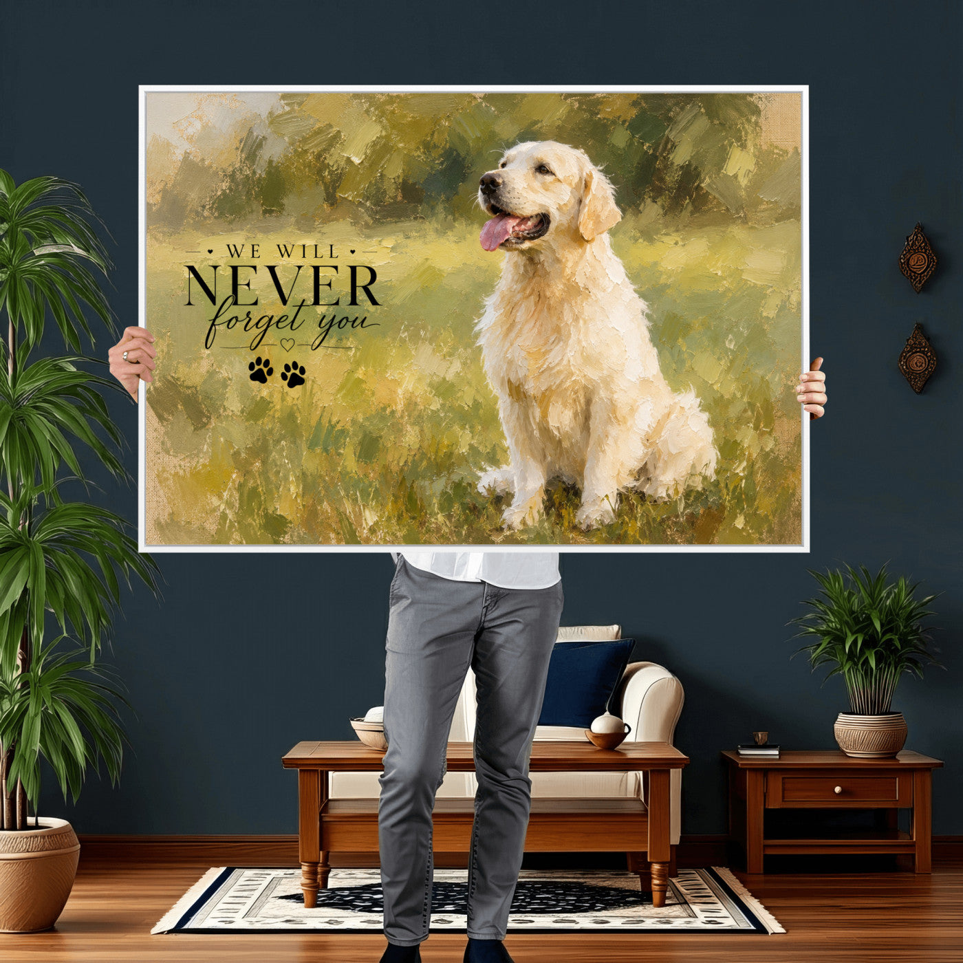 38460512P1-MGV-CV-36X24 - Oil Paint Style Pet Memorial Wall Art Canvas Print, Custom Dog Memorial Portrait, Personalized Angel Pet Loss Gift, Angel Wings Puppy Print