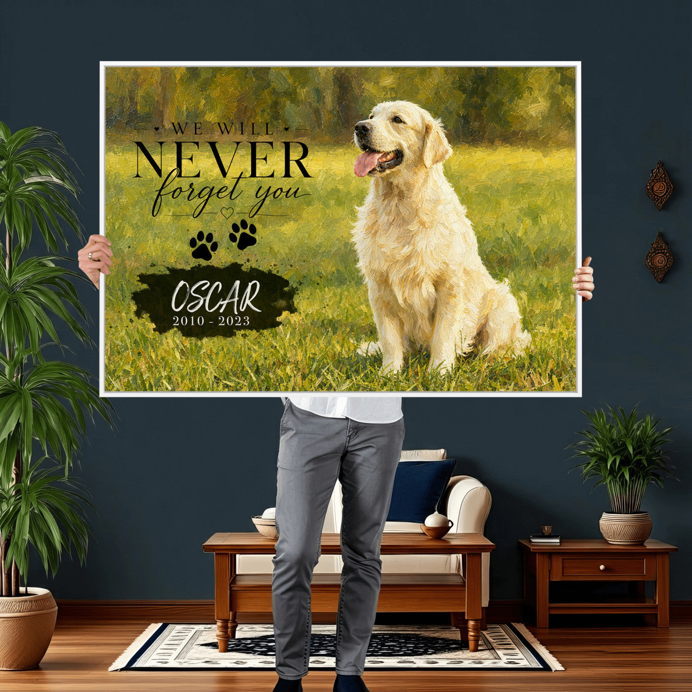 38460512P2-MGV-CV-36X24 - Pet Memorial Wall Art Canvas Print, Custom Dog Memorial Portrait, Personalized Angel Pet Loss Gift, Angel Wings Puppy Print