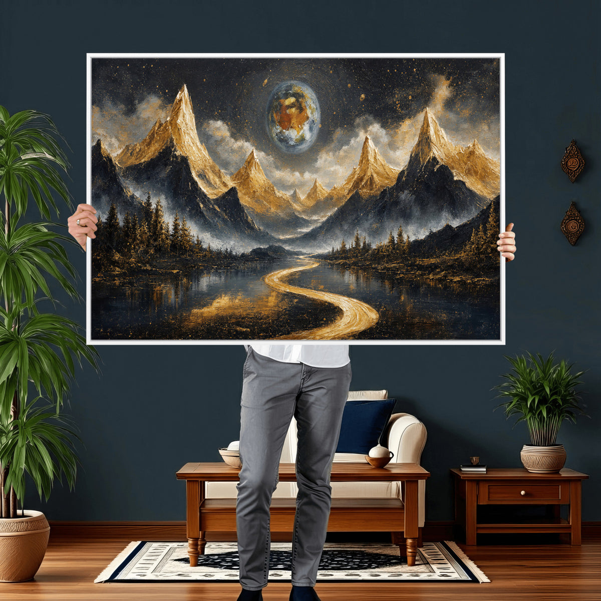 34202127-MGV-CV-36X24 - Abstract Mountain Wall Art Canvas Print Modern Landscape Painting Print