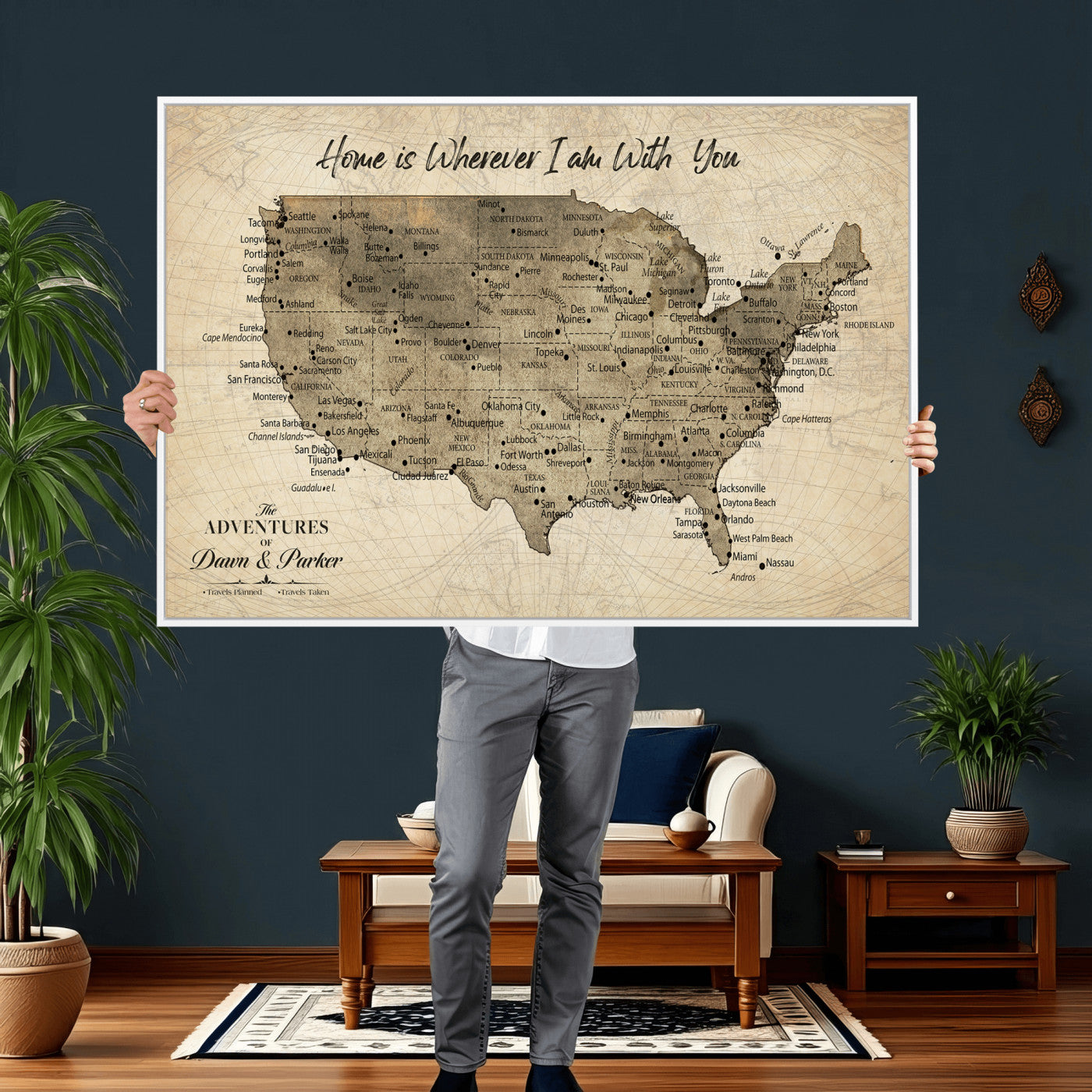19102499U-MGV-CV-36X24 - Personalized USA Push Pin Travel Map Canvas for Adventure Wall Decor