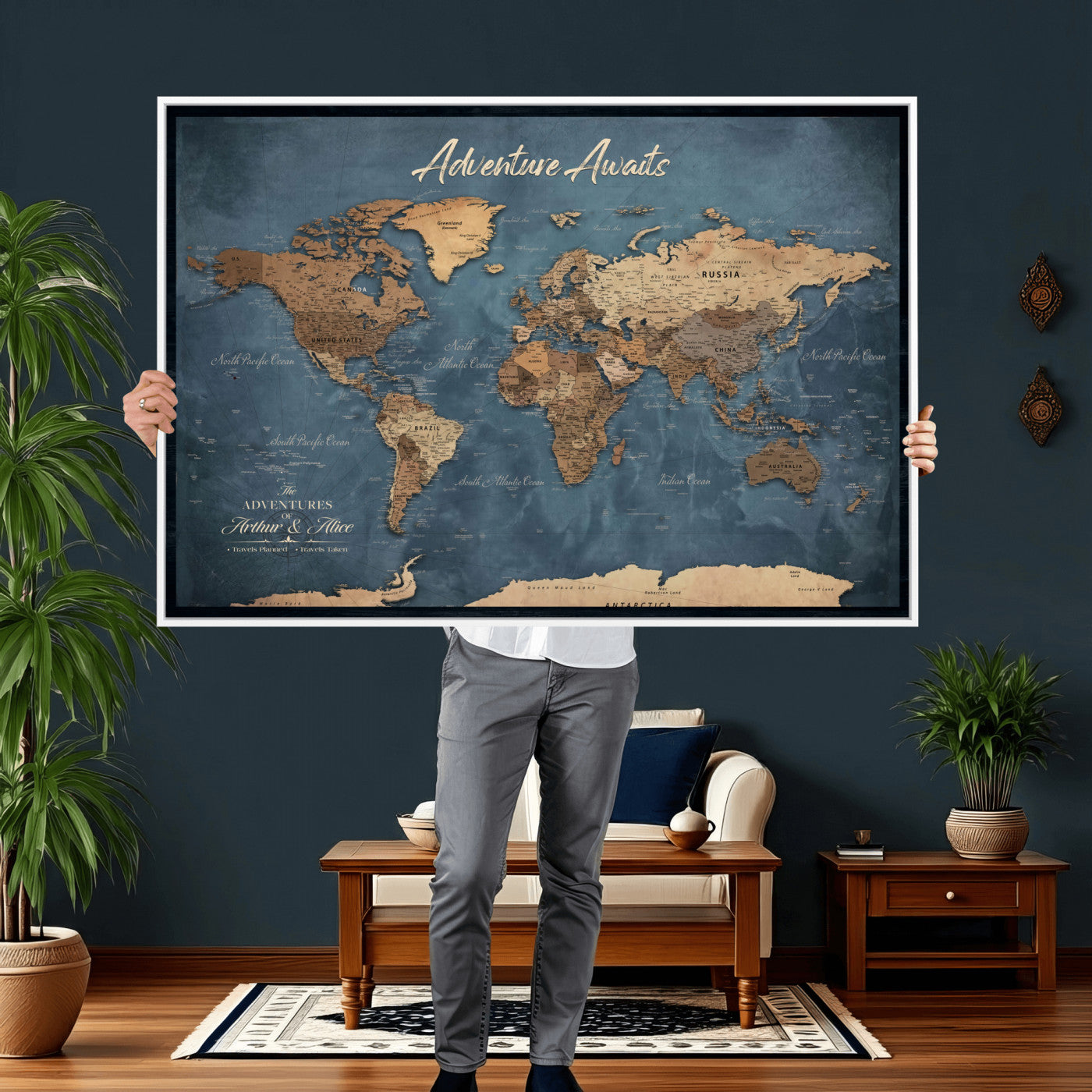 14637271-MGV-CV-36X24 - Custom Push Pin World Map Canvas | Personalized Travel Tracker | Wedding Anniversary Gift for Couples | Adventure Map Wall Art with Pins