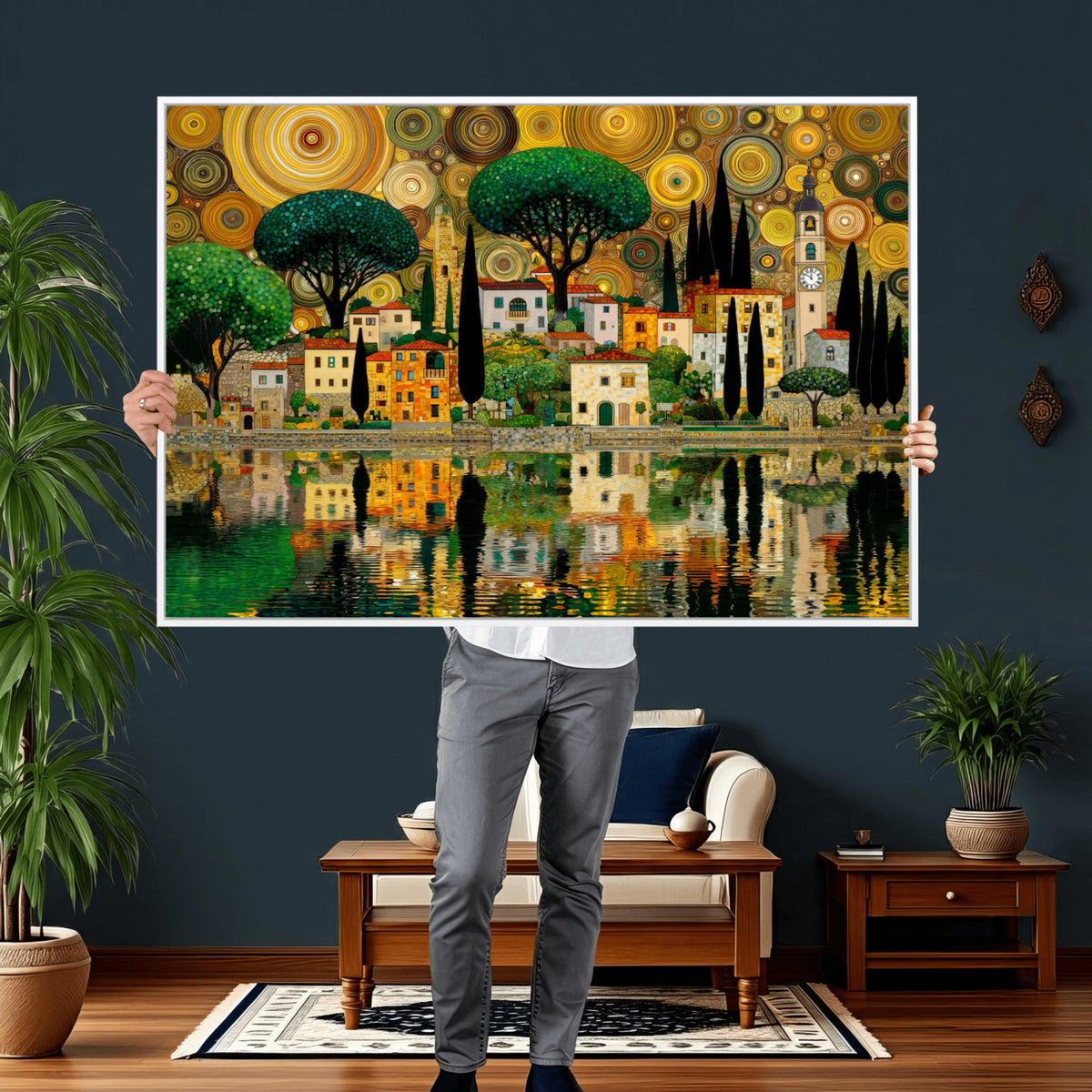 93010897-MGV-CV-36X24 - Gustav Klimt Golden Cityscape Wall Art Canvas Print,