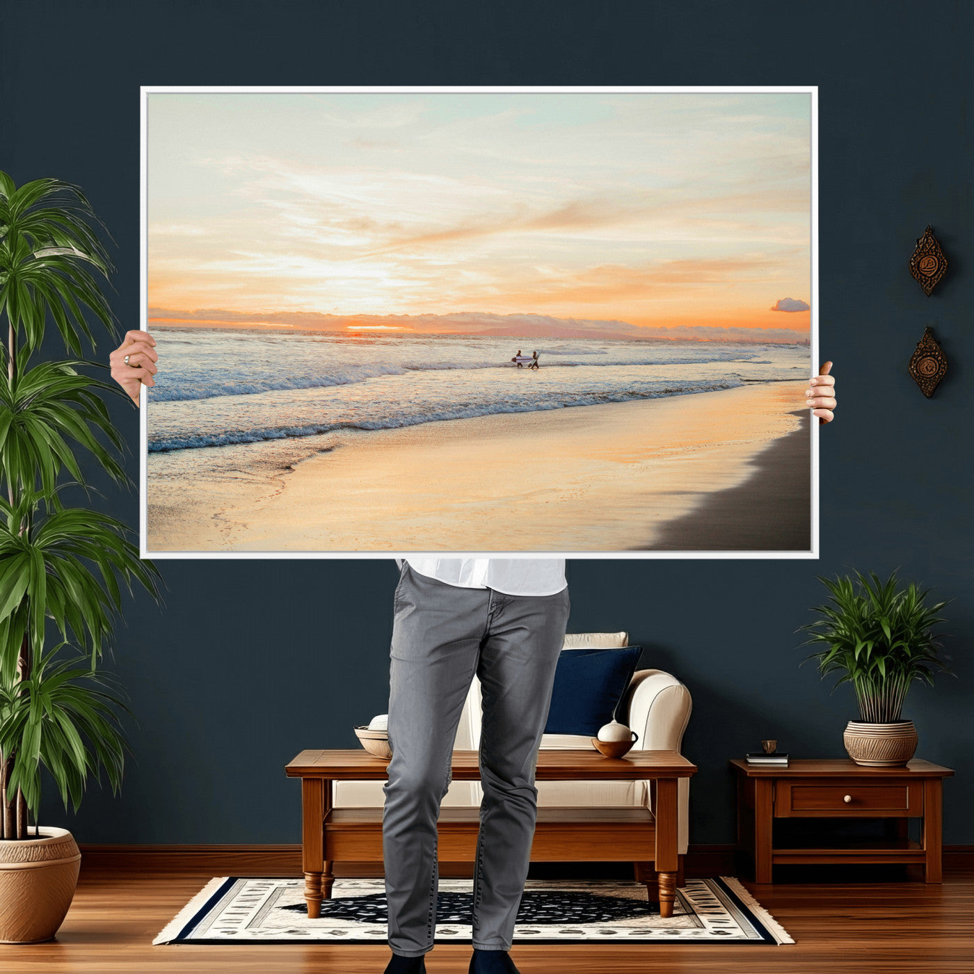 38131619-MGV-CV-36X24 - Beach Sunset Canvas Wall Art Print | Ocean Waves Landscape, Coastal Photography, Seascape Wall Decor, Ready to Hang