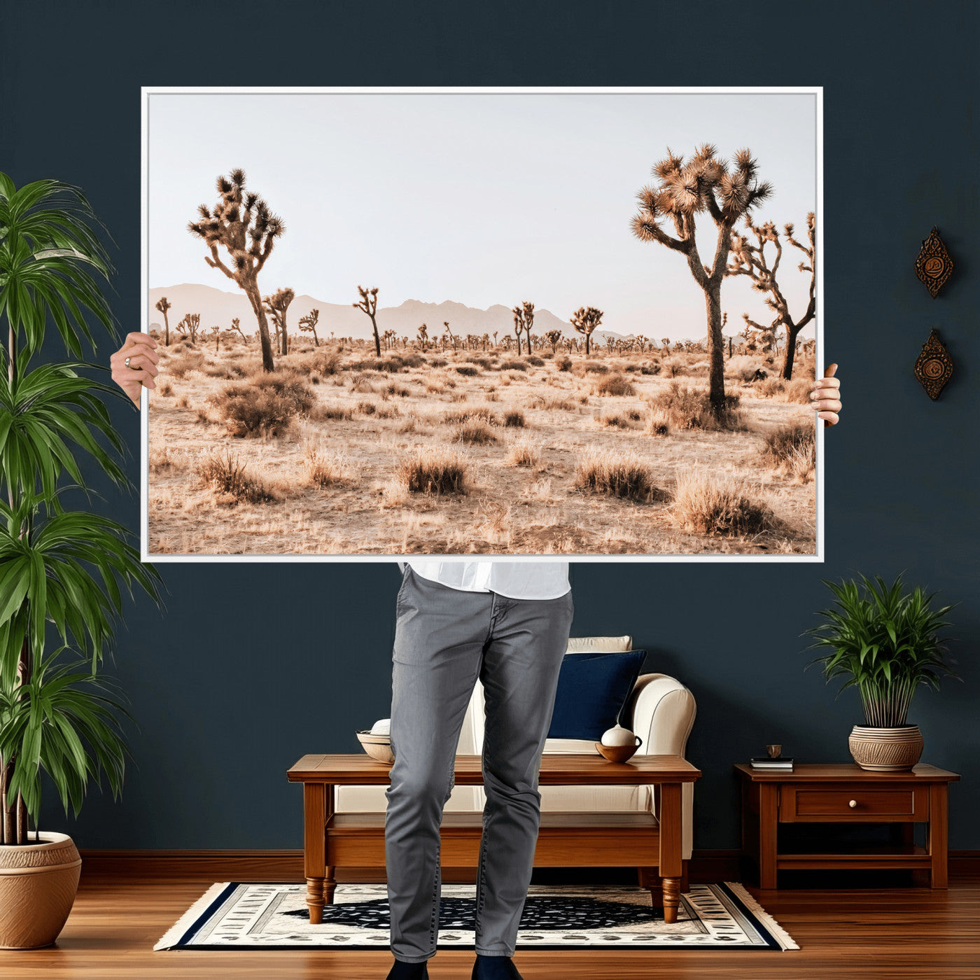 33549408-MGV-CV-36X24 - Joshua Tree Desert Canvas Wall Art Print, Desert Landscape Photography, Boho Southwest Wall Decor, Nature Canvas, Ready to Hang