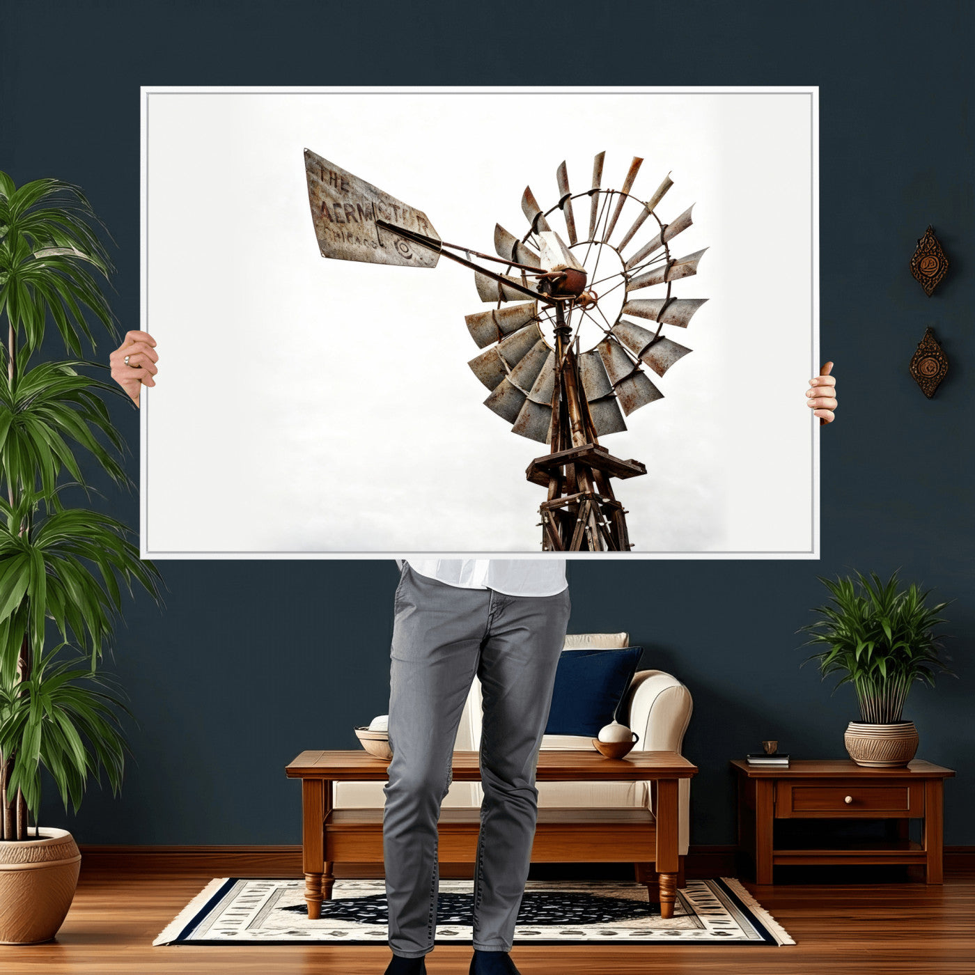 99806928-MGV-CV-36X24 - Rustic Farmhouse Windmill Canvas Wall Art Vintage Western Farmhouse Print