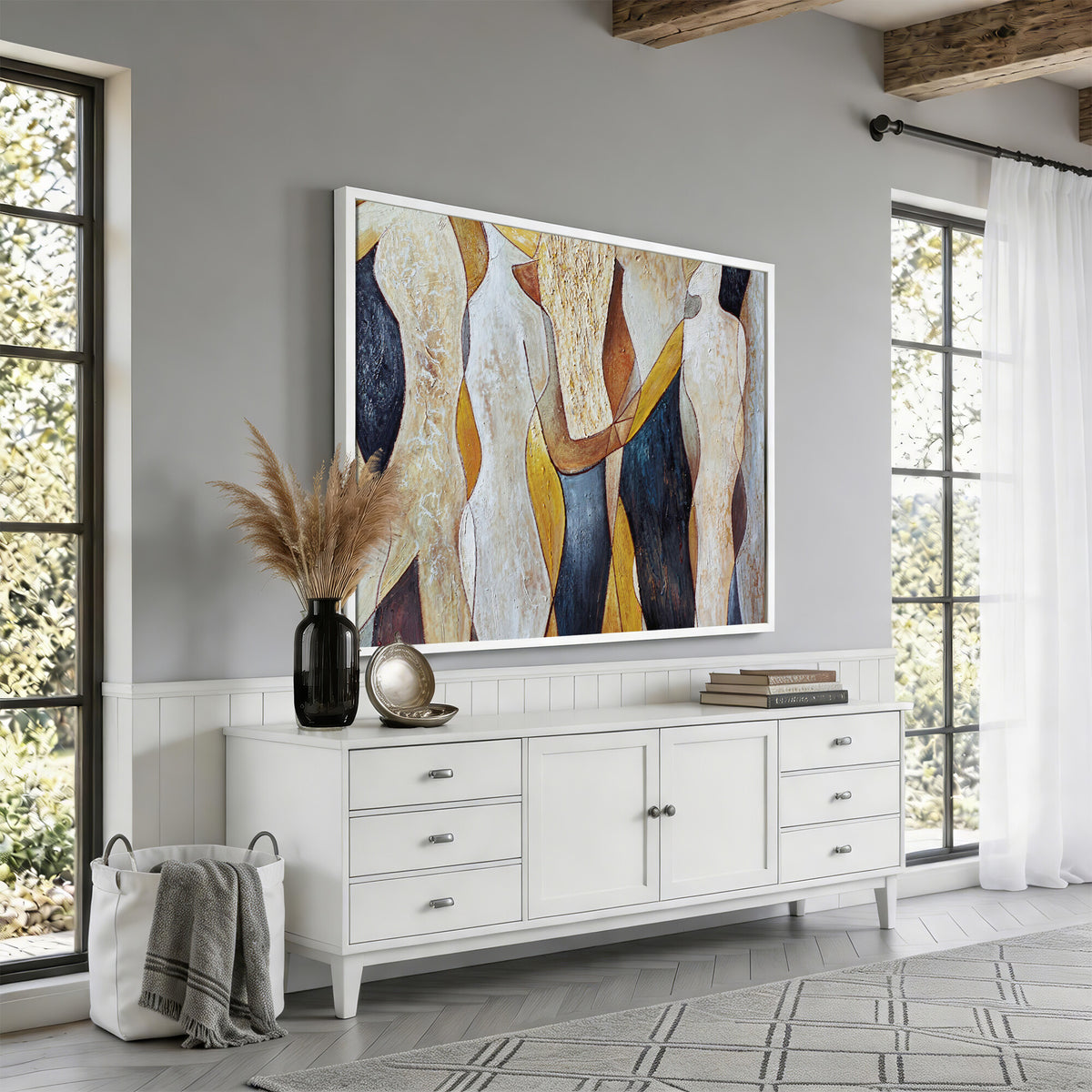 96079939-MGV-CV-36X24 - Mid Century Modern Figurative Canvas Wall Art Abstract Cubist Painting Print