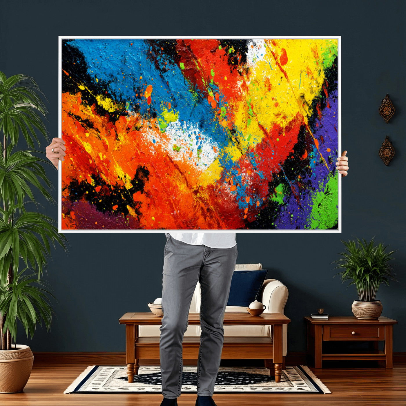 74888753-MGV-CV-36X24 - Vibrant Blue Abstract Canvas Wall Art Colorful Impasto Oil Painting Print