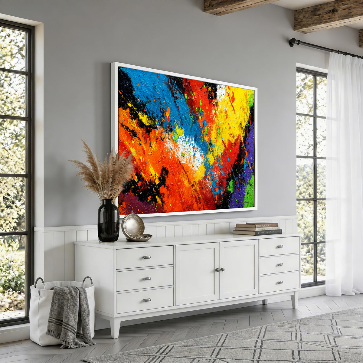 74888753-MGV-CV-36X24 - Vibrant Blue Abstract Canvas Wall Art Colorful Painterly Oil Painting Style Print