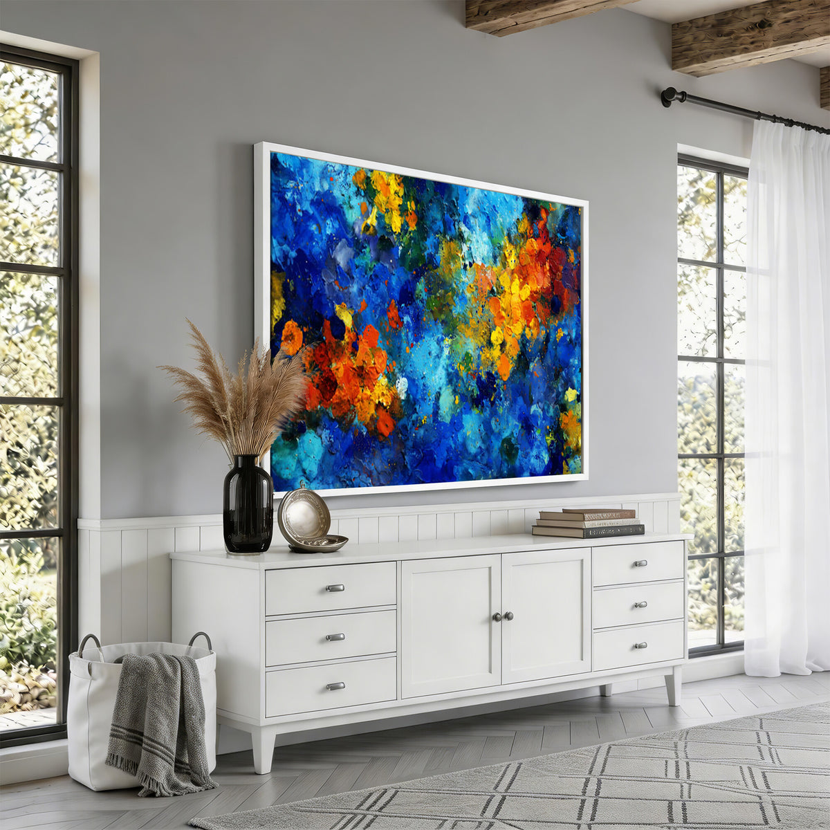 52431611-MGV-CV-36X24 - Vibrant Blue Abstract Canvas Wall Art Colorful Painterly Oil Painting Style Print