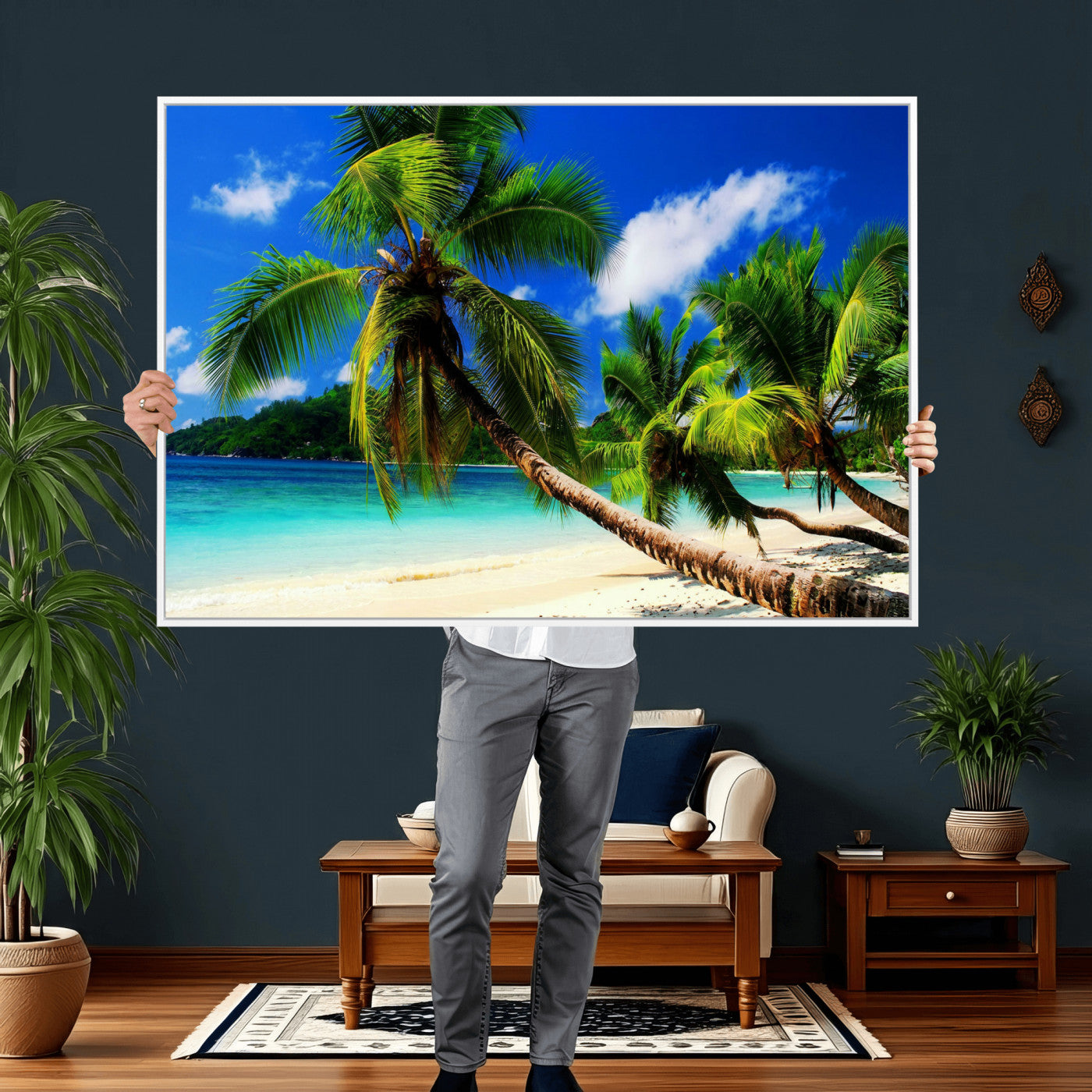 67049818-MGV-CV-36X24 - Tropical Island Coconut Palm Trees Wall Art Canvas Print - Turquoise Beach Print for Lake Home Decor