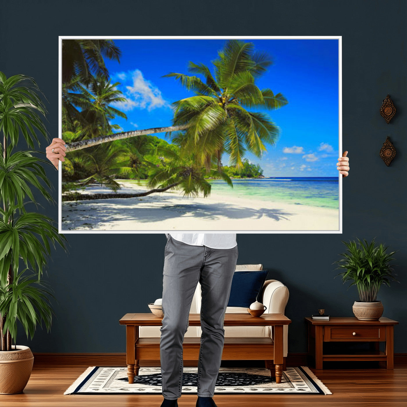 20475280-MGV-CV-36X24 - Tropical Island Coconut Palm Trees Wall Art Canvas Print - Turquoise Beach Print for Nautical Home Decor
